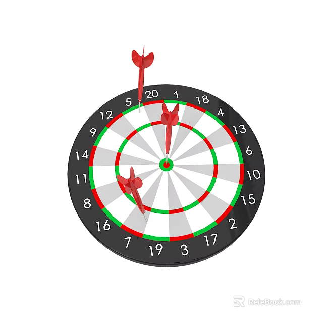 Standard Dartboard Game Equipment With Red Darts And Numbered Target 3d model 