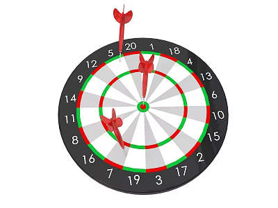 Standard Dartboard Game Equipment With Red Darts And Numbered Target 3d model