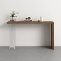 Minimalist Wooden Console Table With Transparent Legs Green Plant Books And Vase