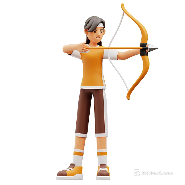 Man in Orange Top and Brown Pants Drawing a Bow 3d model 
