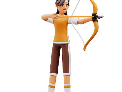 Man in Orange Top and Brown Pants Drawing a Bow 3d model