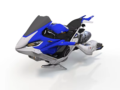 Futuristic Blue And White Hover Motorcycle With Sleek Sci Fi Design And Black Seat 3d model