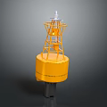 Yellow Marine Navigation Buoy with Orange Metal Frame and White Top Light