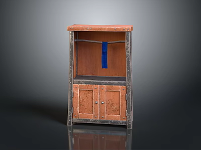 Rustic Wooden Cabinet With Two Doors Open Shelf And Blue Accent 3d model