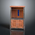Rustic Wooden Cabinet With Two Doors Open Shelf And Blue Accent