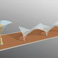 Modern Pergola With White Mesh Structure For Outdoor Garden On Red Brick Floor Shade Design