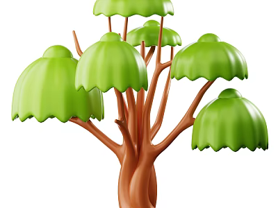Decorative Stylized Arbor With Brown Trunk Multiple Branches And Green Rounded Canopy 3d model
