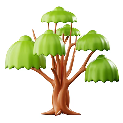 Decorative Stylized Arbor With Brown Trunk Multiple Branches And Green Rounded Canopy 3d model