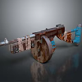 Rusted Vintage Weapon Featuring Blue Wrapped Parts And Metal Wheel Structure