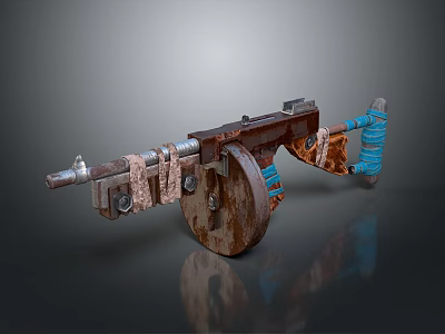 Rusted Vintage Weapon Featuring Blue Wrapped Parts And Metal Wheel Structure 3d model Rusted Vintage Weapon Featuring Blue Wrapped Parts And Metal Wheel Structure 3d model
