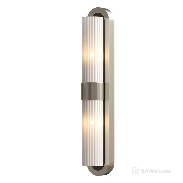 Modern Wall Light With Cylindrical Ribbed Glass Shade And Metal Frame 3d model 