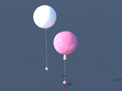 White And Pink Balloons With 100 Number And Decorative Balls On Dark Background 3d model