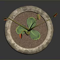 Potted Plant with Green Leaves and Orange Flowers in Textured Clay Pot with Reflection