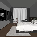 Modern Hotel Guest Room With King Bed Flat Screen TV Work Desk And Ambient Lighting