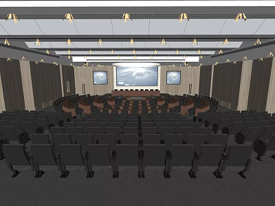 Modern Conference Room Interior With Large Projection Screen And Auditorium Seating 3d model