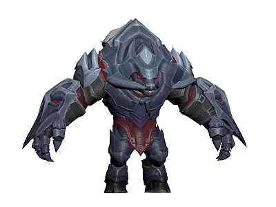 Fierce Armored Fantasy Game Character With Spiked Plating Red Eyes Muscular Physique 3d model