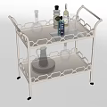 Two Tier Metal Storage Shelf with Lattice Design and Glassware for Lab Use