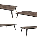 Modern Wooden Desk Set With Wood Grain Tabletop And Black Metal Legs