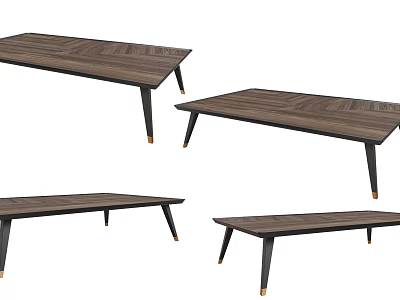 Modern Wooden Desk Set With Wood Grain Tabletop And Black Metal Legs 3d model