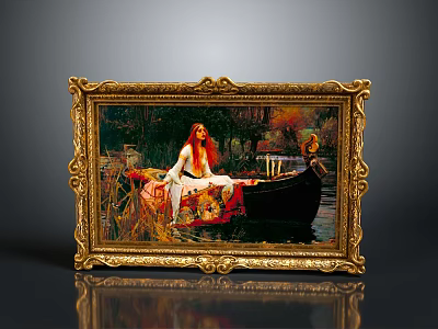 Golden Framed Decorative Painting with Red Haired Woman on Boat Scenic Design 3d model