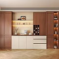 Modern Sideboard Design With Wooden White Cabinets Open Shelves Drawers And Decorative Lighting