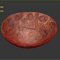 Orange Red Ceramic Decorative Bowl With Intricate Spiral And Geometric Patterns