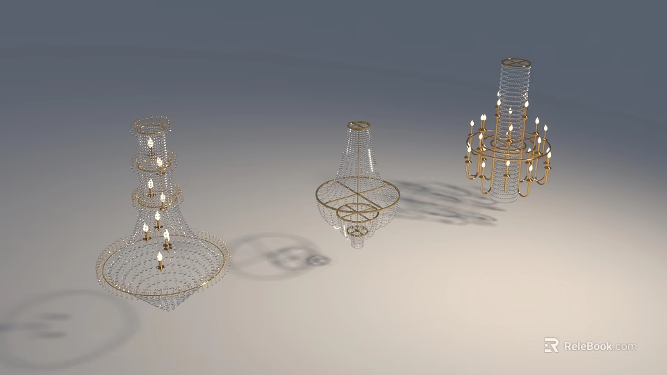 Stylish Modern Chandeliers Featuring Metallic Frames And Crystal Accents For Home Interior 3d model 