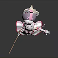 Anime Female Character With White Hair And Cute Creature On Staff In Pink Outfit