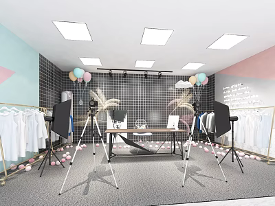 Modern Public Office Space With Open Layout Desks And Decorative Balloons 3d model