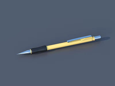 Yellow Ballpoint Pen With Black Nib Grip Silver Clip On Gray Background 3d model