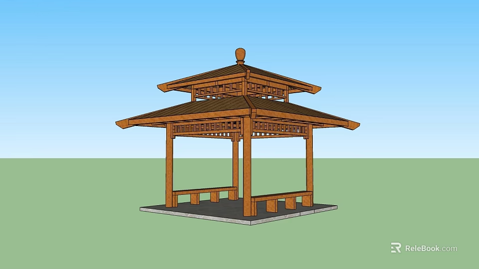 Chinese Style Wooden Pavilion With Traditional Roof And Decorative Elements 3d model 