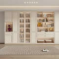 Modern White Built-in Bookcase with Glass Doors Shelves and Decor in Living Room