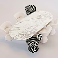 Modern Dining Table Set With Oval White Marble Top And Zebra Print Chairs