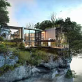 Cliffside Detached Villa With Modern Design Large Glass Windows And Surrounding Greenery