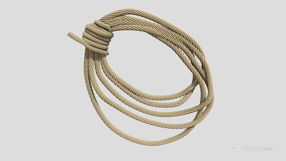 Light Brown Braided Rope Coiled Up With A Secure Knot 3d model