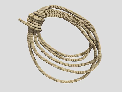 Light Brown Braided Rope Coiled Up With A Secure Knot 3d model