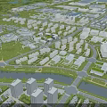 Aerial Planning of Modern Urban Layout With River Green Spaces and Buildings