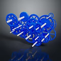 Blue Metal Gears Interconnected Mechanical Hardware Tools System Design 3d model