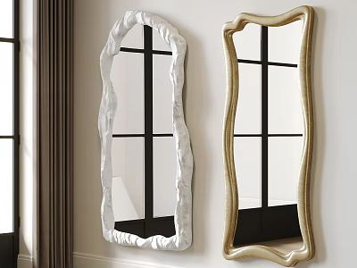 Stylish Decorative Mirrors With Unique White Gold Frames On Wall 3d model
