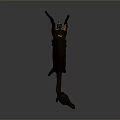 Abstract Animal Sculpture with Long Neck and Legs Gray Body Yellow Accents on Ears