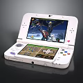 White Open Handheld Gaming Console With Dual Screens Showing Action Game Scenes And Control Buttons