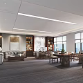 Spacious Modern Office Interior With Large Windows Bookshelves Sofa And Decorative Artwork