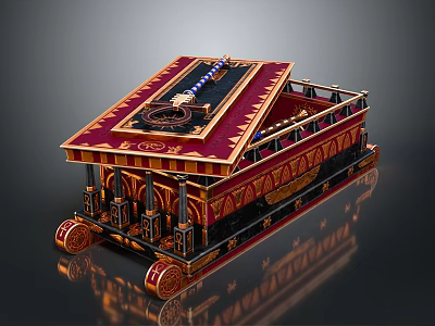 Ancient Weapon With Red Gold Decoration And Intricate Wheeled Structure Design 3d model