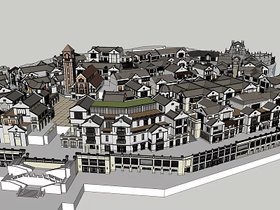 Traditional Commercial Street Featuring Multi Story Buildings Sloped Roofs And Open Plaza 3d model