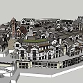 Traditional Commercial Street Featuring Multi Story Buildings Sloped Roofs And Open Plaza