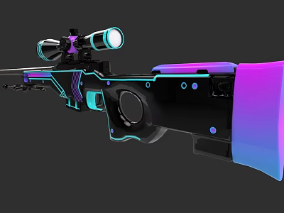 Sculpture Carving of Sniper Rifle with Neon Blue Purple Gradient Scope and Detailed Decoration 3d model