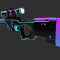 Sculpture Carving of Sniper Rifle with Neon Blue Purple Gradient Scope and Detailed Decoration