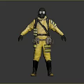 Yellow Protective Suit with Reflective Stripes Gas Mask and Utility Pouches