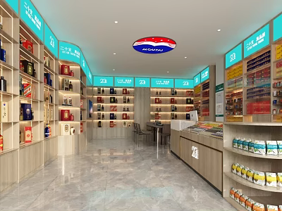 Modern Tobacco and Alcohol Store Interior With Shelves Counter And Product Displays 3d model