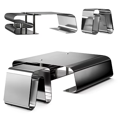 Sleek Modern Metal Coffee Table With Curved Stainless Steel Structure And Contemporary Design 3d model